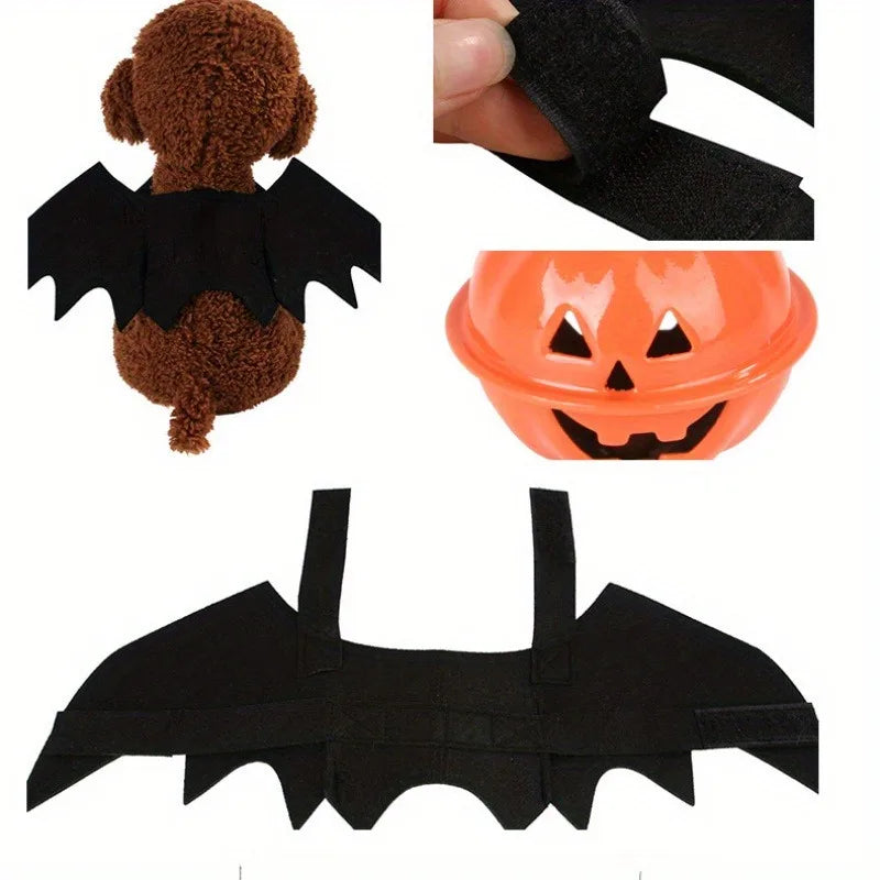 Fledermausflügel-Haustierkostüm, Halloween-Outfit für Katzen und Hunde mit Glöckchen, kreative, personalisierte Kleidung für Feiertagspartys, Verkleidungszubehör